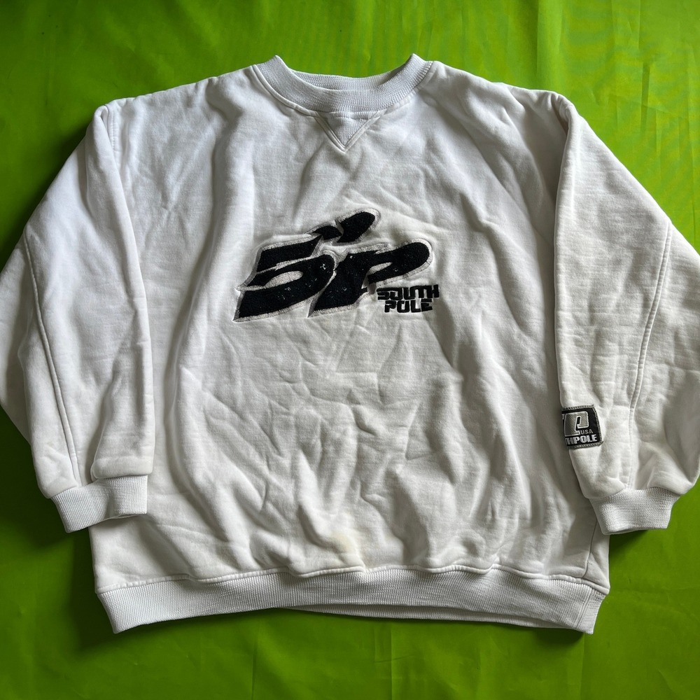 Vintage Southpole Crewneck Sweatshirt White SP Logo Patch Mens XL Streetwear 90s